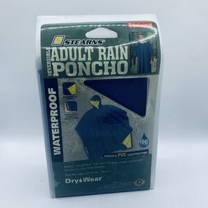Stearns Adult Poncho Universal Reversible Royal Blue Yellow Drawstring Hood PVC